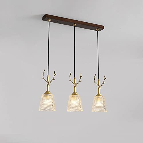 Suspension lumières pour cuisine île en laiton et verre avec motif cerf