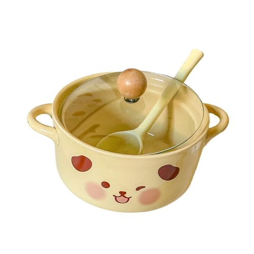 Baoblaze Cuenco para Ramen con Asas Tapa Y Cuchara Bol Cerámico Adorable Recipiente para Sopa Diseño Resistente Apto para Estudiantes en Dormitorio Hogar, Perro, Individual