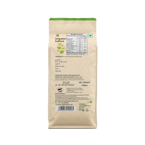 Image of Organic Tattva Yellow Moong Dal Split 500g | Protein-Rich Pesara Pappu Easy-to-Digest Dal for Daily Cooking | Pure, Unpolished & Organic Homestyle Pulses