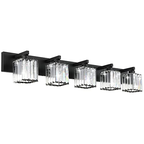 Image of Aipsun Bathroom Vanity Light Black Light Fixtures 5 Light Crystal Vanity Light Modern Bathroom Lighting (Exclude Bulb)
