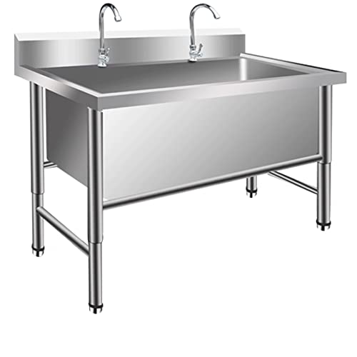 LBONG Lavabo Grande para Lavar Independientes desagüe para lavandería Fregaderos Industriales de Acero Inoxidable Lavado de Verduras(120X70X80cm/47.2X27.5X31.4in,11.8' Deep)