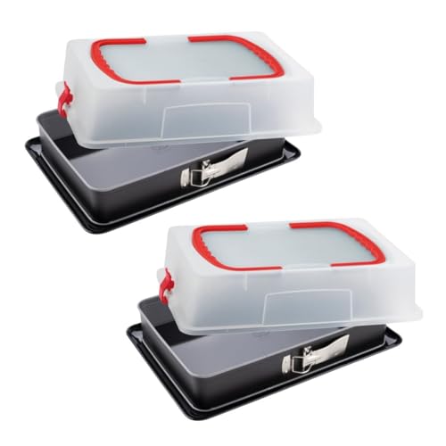 Dr. Oetker 9930650 Lot de 2 moules à charnière rectangulaires avec couvercle de transport, plat a lasagne rectangulaire, moule à gâteau rectangle, plat au four, plat lasagne, Acier, 42 x 29 x 7 cm