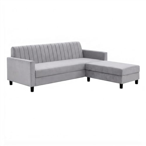 Image of CASASTYLE Korion 4 Seater L Shape Sofa Set with Movable Ottoman | Flexible Left or Right Layout | Cozy Velvet Fabric | Soft Touch Seating | Modern Designer Sofa for Living Room (Light Grey)