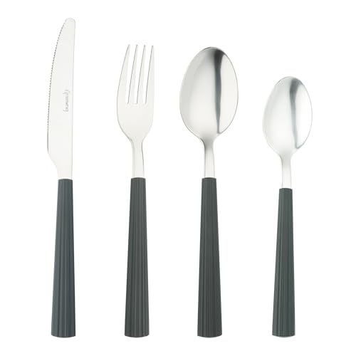 Grunwerg Bistro-Besteck, 24-teiliges Set, 18/0 Edelstahl, gestreifter Griff, schwarz Grunwerg Bistro-Besteck, 24-teiliges Set, 18/0 Edelstahl, gestreifter Griff, schwarz