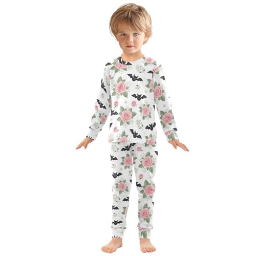 Pajama Sets Long Sleeve Bats Roses Pattern Soft Comfy Sleepwear 2 Piece PJS 3-8T2