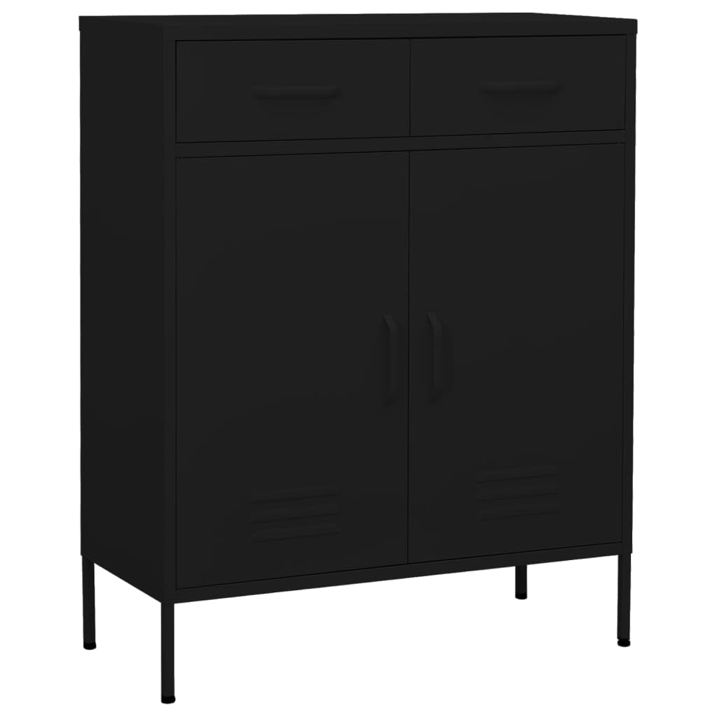 vidaXL Industrial Style Storage Cabinet, Steel Construction, 2 Doors 2 Drawers, 31.5"x13.8"x40", Black with Adjustable Shelf - Assembly Required