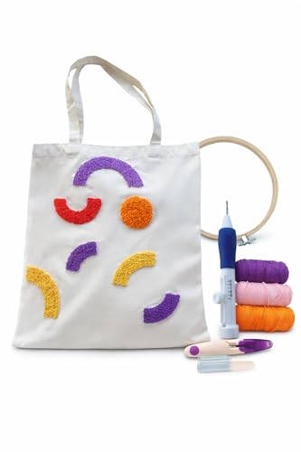 EMELINES HOME DIY Stitching Tote Bag Reusable - Punch Needle Kit - Punch Needle Kits Adults Beginner - Includes Printed Tote Bag Tools Yarn Instructions and Video Tutorial