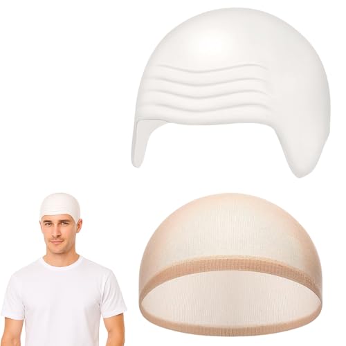 MUNSKT Weiße Glatzenhaube, Latex-Kopfbedeckung, Glatzenhüte und Haarnetz, Cosplay-Kostüm-Zubehör für Erwachsene, Kinder, Männer, Frauen, Halloween, 2 Stück