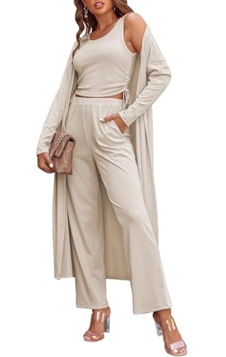Image of Ladies 3 Piece Long Sleeve Soft Set Hide Belly Fat Formal Sweatsuit Open Front Casual Cardigan