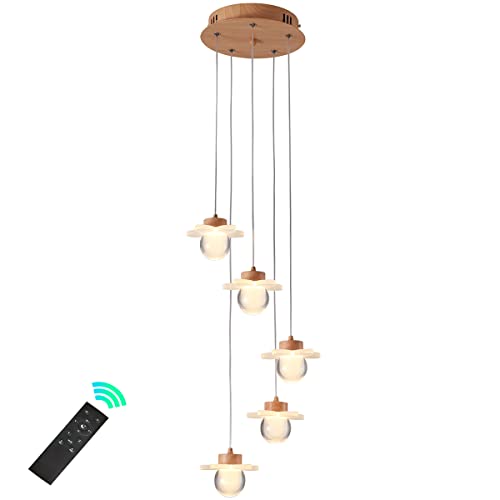 OURLOVEII LED Modern Esszimmer Kristall Hängelampe Esstischlampen Dimmbar Mit Fernbedienung Kristall Lampe Pendelleuchte 5 Flamming Acryl Lampenschirm Round Plate Schlafzimmer Küchentreppe 30W Cover