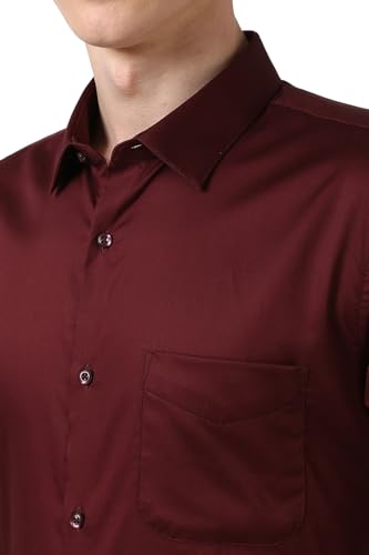 Image of Peter England Men's Satin Solid Regular Fit Formal Shirt | Cotton with Satin Sheen | Luxury