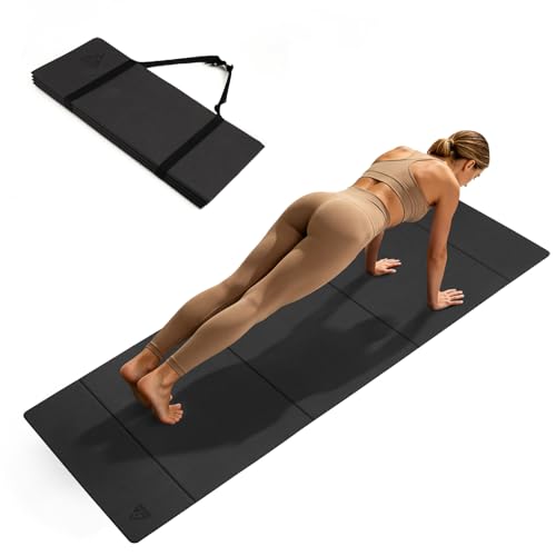 IwIeIaIrI Foldable Yoga Workout Mat with Strap– 1/4" (6MM) Thick,