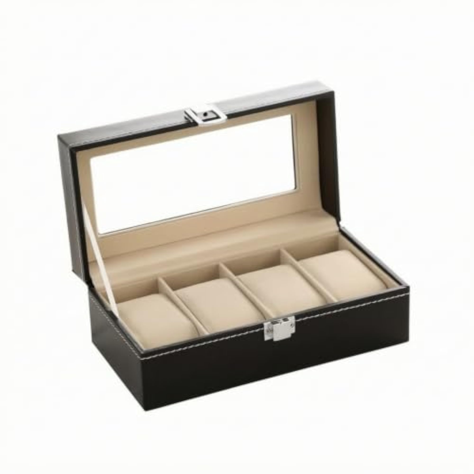 PU Leather Watch Display Box for 4 Watches, Scratch-Resistant