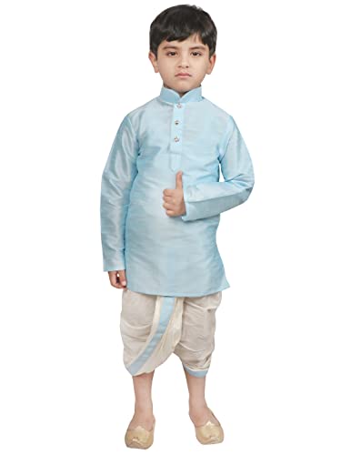 Image of SG YUVRAJ Boy's Raw Silk Kurta Dhoti Set