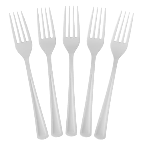 Exquisite White Plastic Forks 50 Pieces White Forks Disposable Utensils Heavy Duty Plastic Cutlery Set Disposable Cutlery Sets Flatware Sets Silverware Set For Party Supplies & Party Tableware