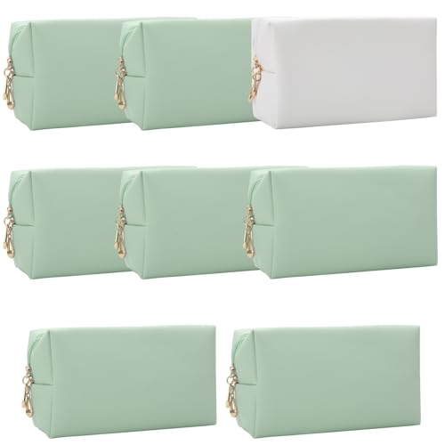 Ciulaiy Bridesmaid Proposal Gifts Letter Cosmetic makeup bag bulk for Wedding Party Favors Bachelorette party decorations Toiletry Organizer Bag Makeup Case Gift (8, White&Sage Green)