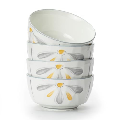 TuYines Juego de 4 cuencos de cereales, cuencos de postre, 700 ml, cuenco de cerámica para cereales, juego de cuencos para ensalada, sopa, fideos, microondas y horno, 15 cm