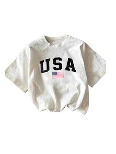 Girl's American USA Graphic Shirt Crew Neck Short Sleeve Summer Casual Tee Tops
