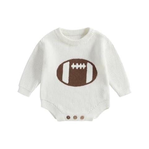 NANYKNIGHTY Baby Boy Girl Knit Romper Sweaters Rugby Bubble Sweatshirt Infant Boy Fall Football Outfit (White, 9-12 Months) Cover