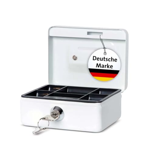 MAUL Geldkassette aus Stahl | 12 5x9 5x6 1cm | Kasse mit Münzeinwurfschlitz | Geldkassette abschließbar und tragbar | geeignet als Spardose Kaffeekasse Sparkasse Trinkgeldkasse | Weiß