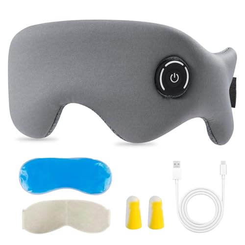 Gafas térmicas con batería sin cable, antifaz calentado, máscara de ojos calentada, 3 niveles de calor, eléctrica, inalámbrica, extraíble para dormir y cuidar los ojos, gris