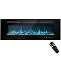 Kentsky 60 inches Electric Fireplace, Recessed and Wall Mounted Fireplace Heater, 750W/1500W Linear Fireplace with Remote Control, Touch Screen, 13 Flame Colors, Timer, Log & Crystal
