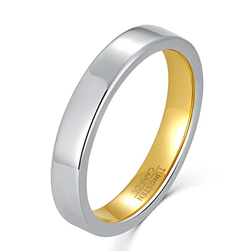 Corato Anillo de 4 mm para hombre y mujer, bicolor, carburo de tungsteno, anillo de compromiso, acabado pulido, cómodo, talla 52-65, Carburo de tungsteno Cover