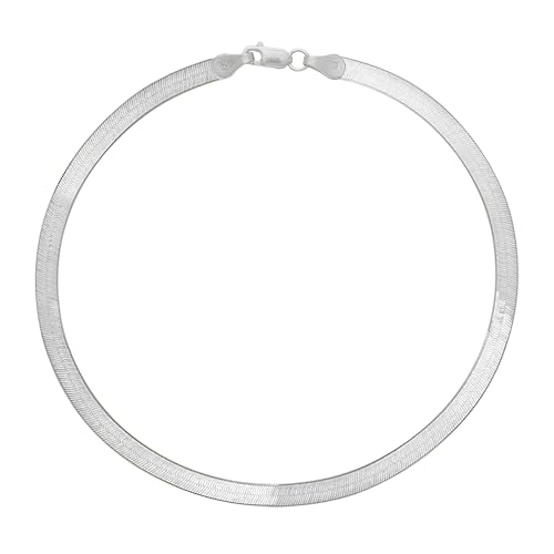 Floreo 14k White Gold 3mm or 4.5mm Solid Herringbone Chain Bracelet, 7 Inch