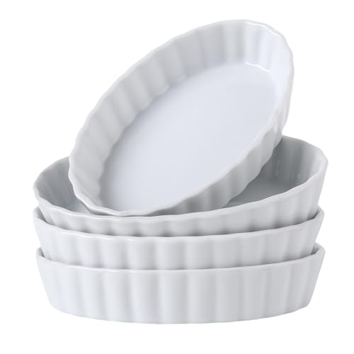 SumitlEyao 4-Piece Porcelain Baking Dish Set - 5.2 Inch Small Ramekins Pie Pans, Oven Safe Ramekins for Quiche, Tart, Dessert, Creme Brulee, Au Gratin | Stackable, Dishwasher Safe