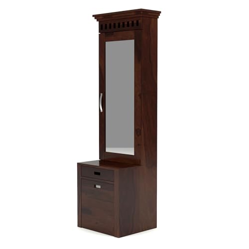 Image of Triventix Handicraft Sheesham Wood Dressing Table with 1 Drawer and 1 Cushioned Stool for Living Room Bedroom Wooden Vanities for Home Solid Wood Bedroom Furniture (Walnut)