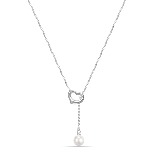 Image of LeCalla 925 Sterling Silver Pearl Necklace for Women | Pearl Pendant Necklace, CZ Adjustable Chain Necklace, Bridal Wedding Jewelry, Daily Wear Fashion Jewelry Gift for Women
