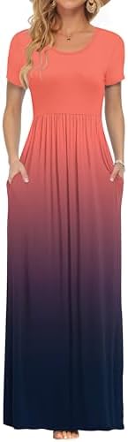 AUSELILY Women's Summer Short Sleeve Loose Plain Casual Long Maxi Dresses