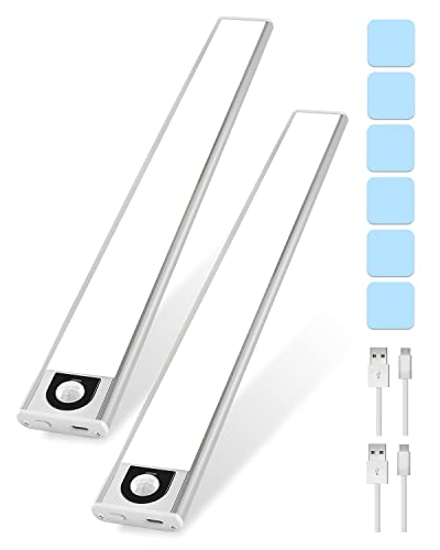 Trongle Luz Armario Con Sensor, 50LED 3Modos Luz Armario Con 2Tiras Magnéticas Pegadas, 1200mAh Larga Duración De La Batería USB Recargable Barra De Luz Magnetica Para Armarios,Dormitorios(Plata2Pack)