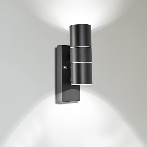 Unikcst Dusk Till Dawn Outdoor Wall Lights Mains Powered IP44 Up and Down Outside Lights with Sensor Black 240V -Incl. 2X 5W LED GU10 Bulbs Cool White