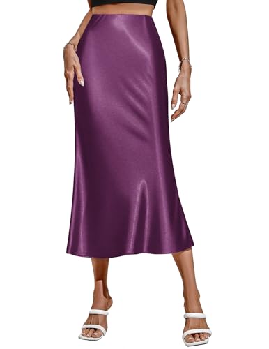 Zeagoo Skirts for Women High Waist Skirt Elegant Midi Skirt Satin