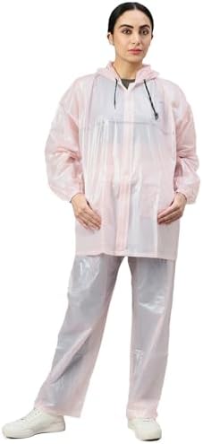 Viva Rainwear Women's Pink PVC Waterproof Aura Standard Length Long With Adjustable Hooded & Zipper Raincoat Ranisuit Jacket & Pant Set For Rainy Weather (Size : XXL)