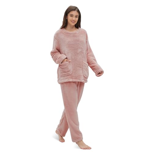 Friendumo Warmes Coral Fleece-Pyjama-Set für Damen - Nachtwäsche,...