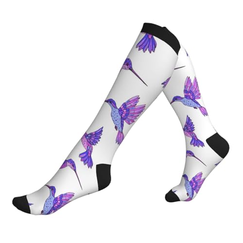 VOSERY Compression Socks for Women Men - Purple Hummingbird Knee High Compression Stockings for Women Men
