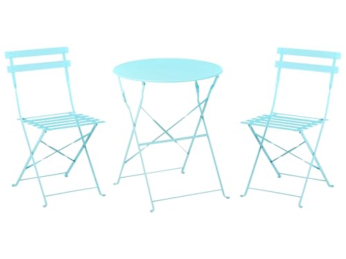 Balkonset Metall blau türkis 3-teilig Tisch rund 2 Stühle klappbar modern Fiori Balkonset Metall blau türkis 3-teilig Tisch rund 2 Stühle klappbar modern Fiori