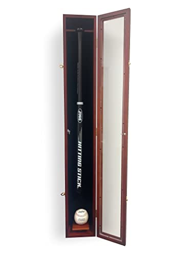 Decomil - Baseball Bat Display Case, Baseball Bat Rack , Cabinet Holder Wall Mount, W/Uv Protection, Lockable, Vertical Or Horizontal (Cherry) #TOP2