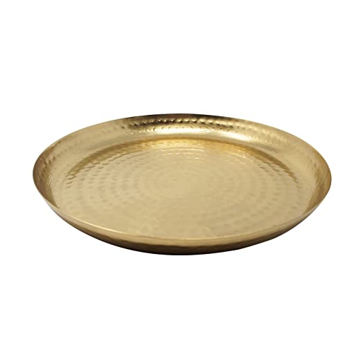 LaLe Living Plateau décoratif Amana rond en or, Ø 30 cm, style oriental en fer martelé à utiliser comme plateau de service ou plateau décoratif pour bougies, vases ou couronne de l'Avent Cover