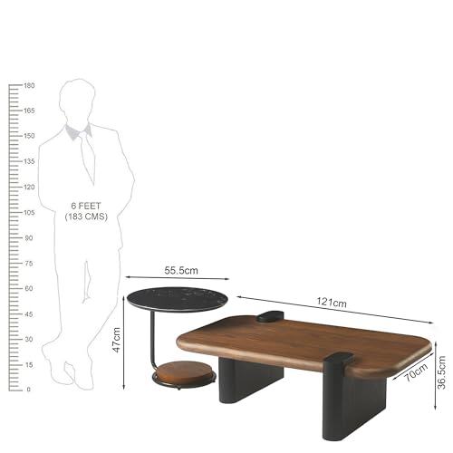Image of The Attic Aureon Modern Walnut & Black Marble Coffee Table Set - Dual-Layer Designer Center Table for Living Room, Minimalist Luxury Decor Piece