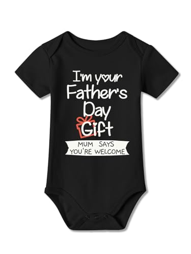 BesserBay Baby Boys Black Happy 1st Fathers Day Baby Grows Outfits Newborn First Fathers Day Bodysuit 3-6 Months