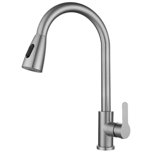 キッチンシンク用蛇口 ミキサー 引き出し式スプレー付き ステンレス製キッチン 360°回転 2モード シングルプルダウン モダンキッチン蛇口 RVバー ファームハウスシンク用(A,With 60cm hose)