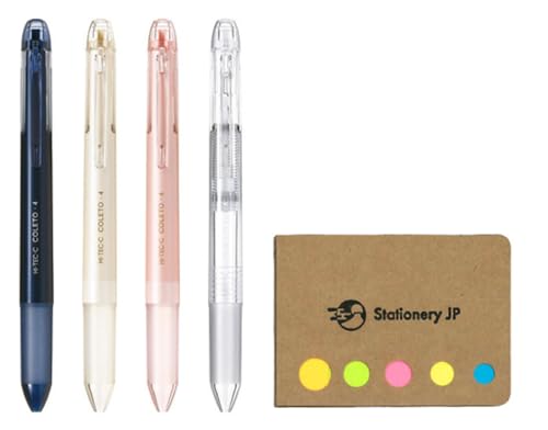 Pilot Hi-tec-c Coleto 4 Color Multi Pen Body Component, Basic & Pearl Pattern, Rubber grip, 4-pack, Sticky Notes Value Set, Pen Body Only (No Refill Included)