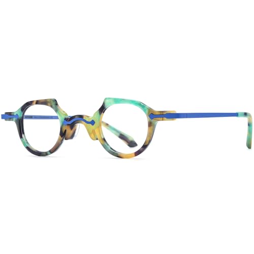 Image of HEPIDEM Acetate Glasses Frame Alloy Temple Men Small Retro Round Eyeglasses Women Optical Spectacles
