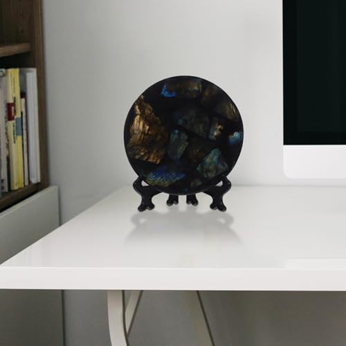 Labradorite naturelle ronde déco table maison : objet artisanal avec support - 7
