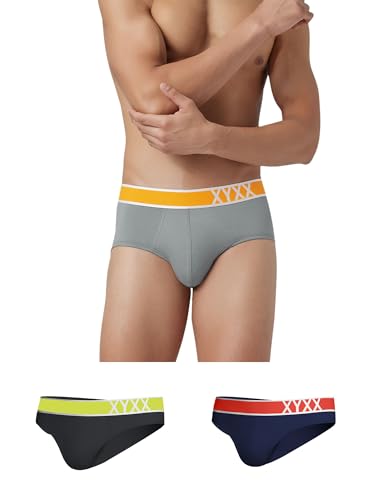 Image of XYXX Men's Dynamo & Volt Tencel Micromodal Regular Fit Solid Antimicrobial Briefs with No Marks Waistband (Pack of 3)