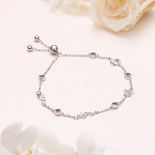 S925 Sterling Silver Shell Starfish Shark Bracelet for Women Summer Beach Sea Ocean Charm Adjustable Link Bracelets Jewelry Gift3