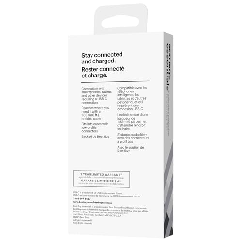 Image of Best Buy essentials Phone Charging Cables & USB Accessories - Lightning, USB-C & USB Cables, USB Hubs & Power Accessories (USB-C to USB Cable, 6 ft (BLK))